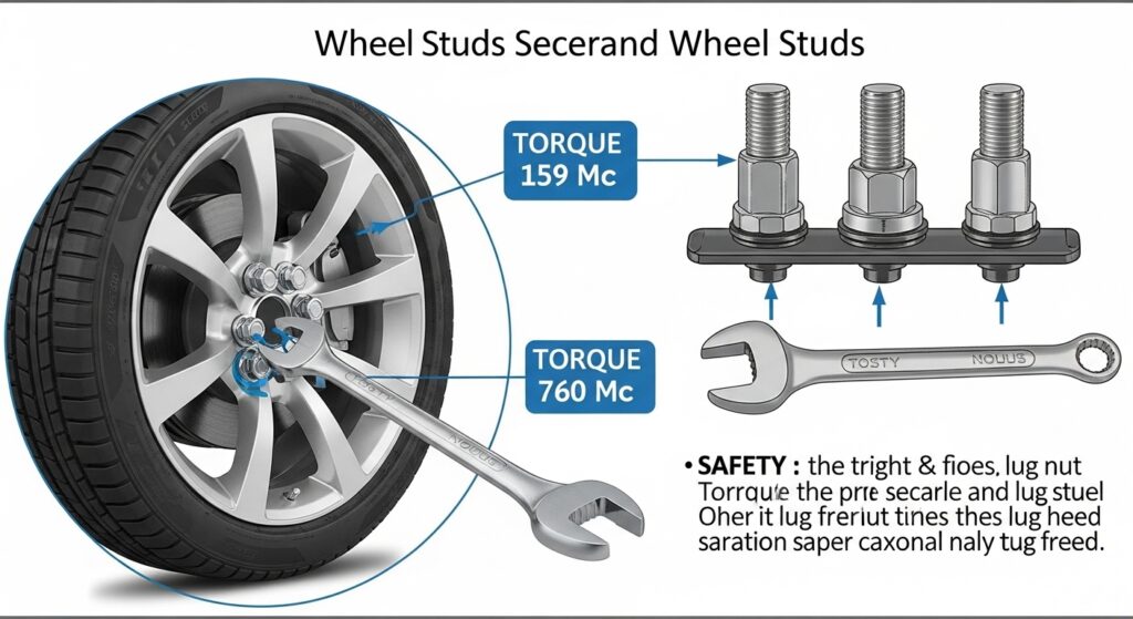 Diagram of lug nuts securing the wheel to the hub with a demonstration of proper tightening techniques