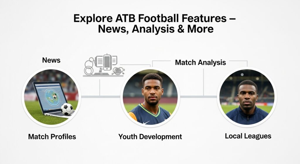 Infographic highlighting features of ATB Football including news, match analysis, player profiles, and youth football development